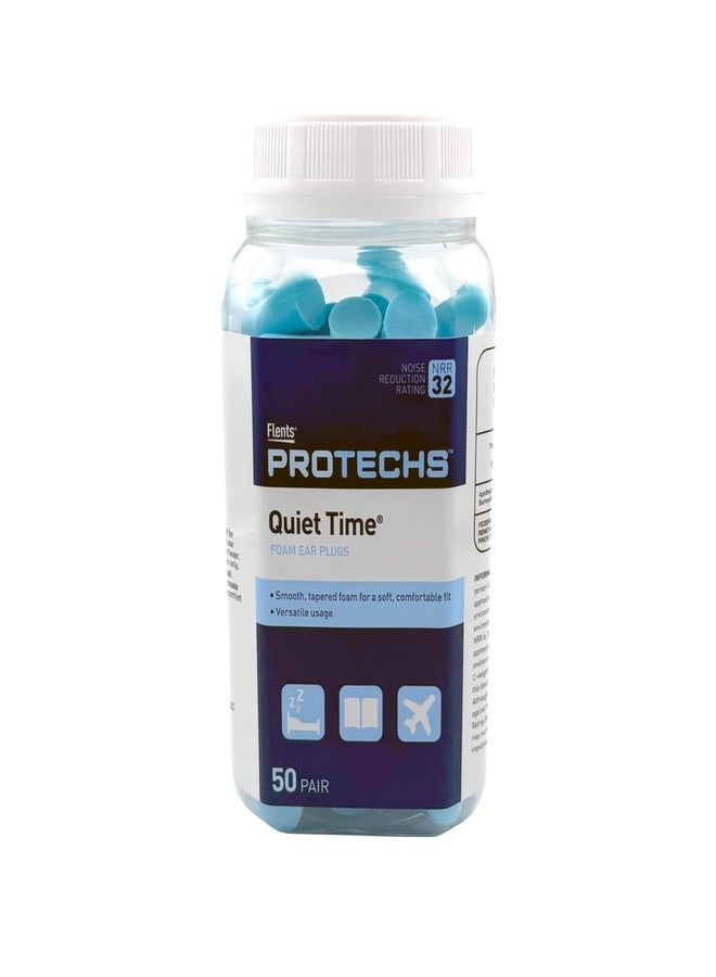 Flents Protechs Foam Ear Plugs for Sleeping, Snoring, Traveling, Concerts, Construction & Studying, Ultra Soft & Comfortable, Blue, 50 Pairs, NRR 32 Hearing Protection for Loud Noise - Image 1